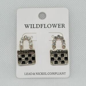 Wildflower Black / Gold Crystal Rhinestone Designer Bag Drop Earrings NWT